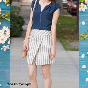 J. Crew | Preppy Nautical Woven Beige and Ivory Stripe Linen Mini Skirt